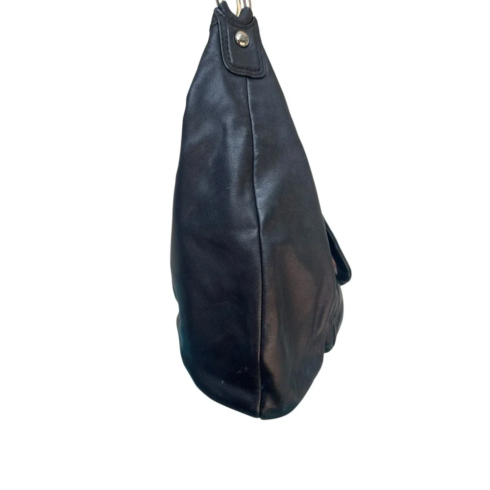 Coach F22309 Kristin Black Leather Pink Satin Liner Hobo Shoulder Bag Flip Lock